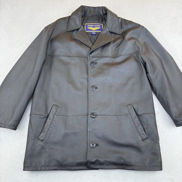Airborne Other - Airborne Leathers Coat Mens Medium Black Genuine Leather Overcoat Trench Jacket